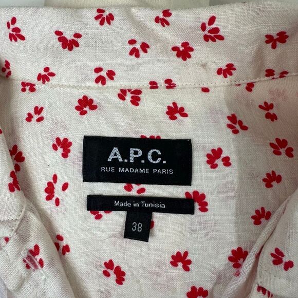 A.P.C. Marina Floral Print Linen Shirt | Size 38 (US 6) | Off-White with Red Flo - Picture 8 of 11